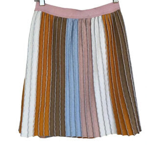 Anthropologie Eva Franco Knit Pastel Strips Mini Skirt  Metallic Accents Size S